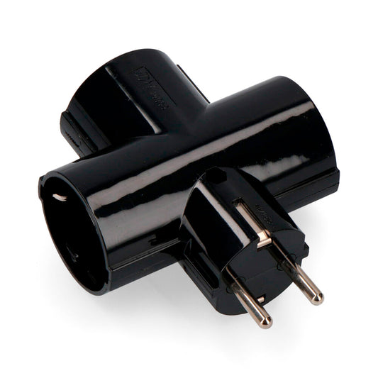 Ficha 2p+t tipo f triplo baquelite preta t/tl 16a 250v (retractilada)_0