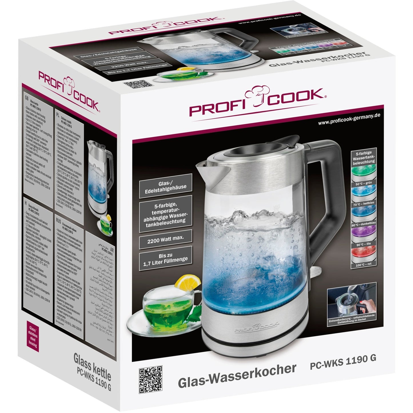 Jarro Elétrico ProfiCook PC-WKS 1190 G 1.7L Vidro