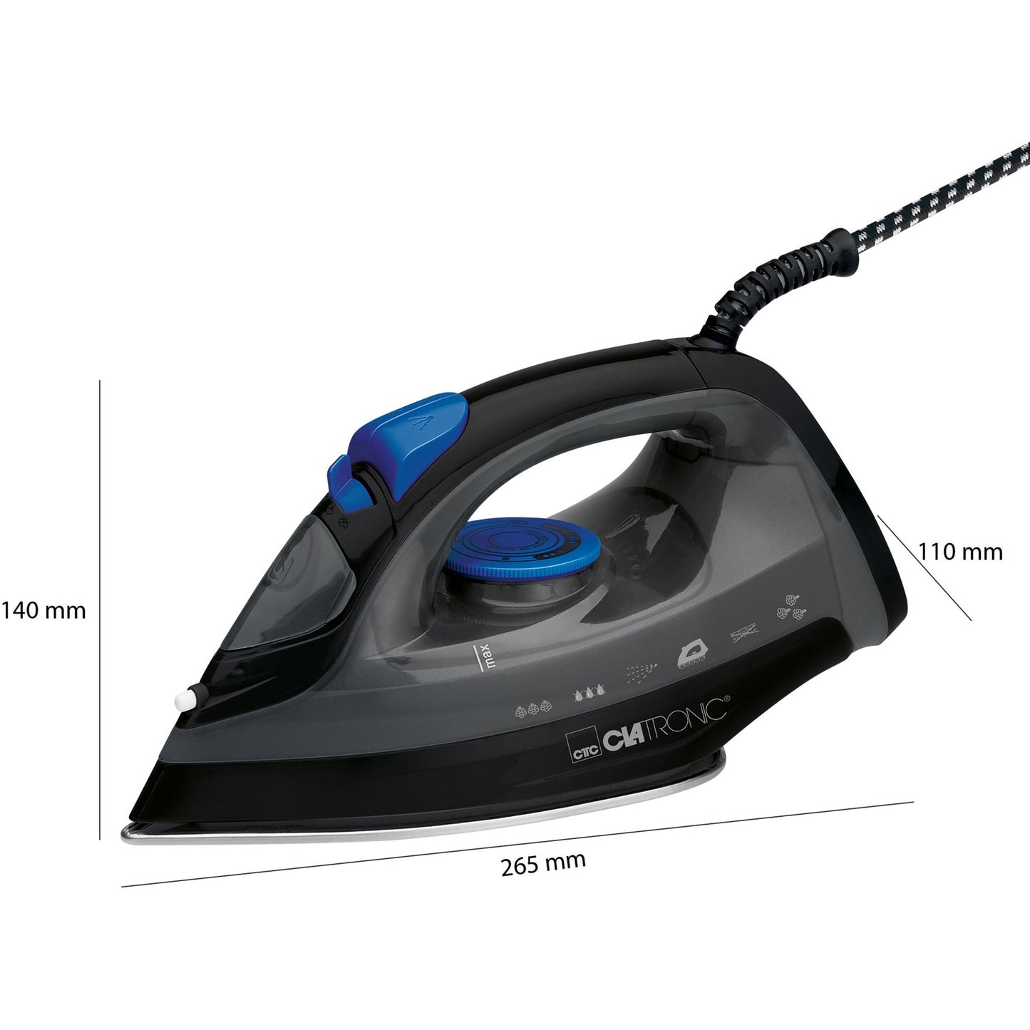Ferro a Vapor Base Inox Clatronic DB 3703 1800W Preto/Azul