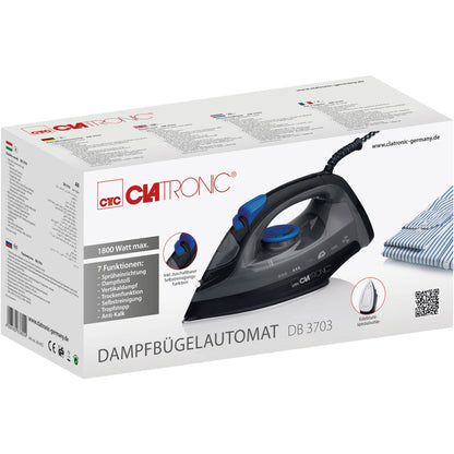 Ferro a Vapor Base Inox Clatronic DB 3703 1800W Preto/Azul