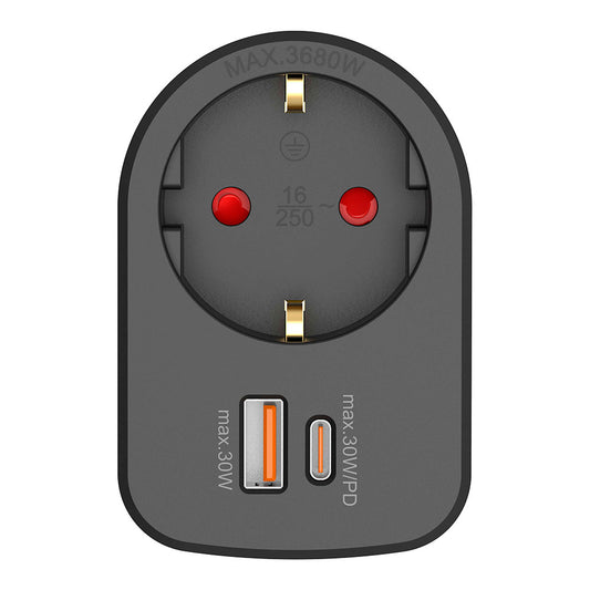 Adaptador combi 30 w usb a + c + 1 tomada schuko, 16 a 250 v~, preto_0