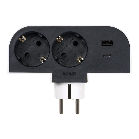 Adaptador giratÃ³rio schuko 2 tomadas + usb a+c 30 w 16 a 250 v~_0