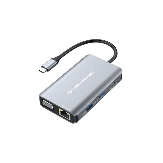 Hub Dock USB-C Conceptronic HDMI / VGA / USBx3 / RJ45 / 100W PD