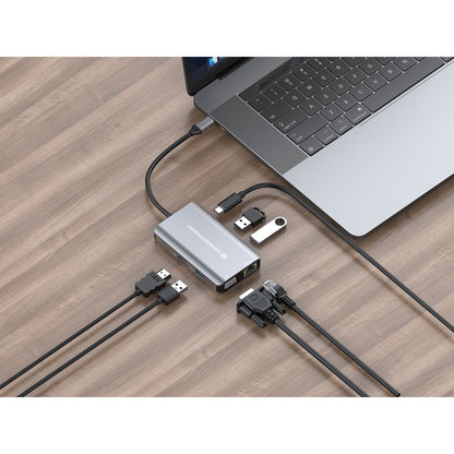 Hub Dock USB-C Conceptronic HDMI / VGA / USBx3 / RJ45 / 100W PD