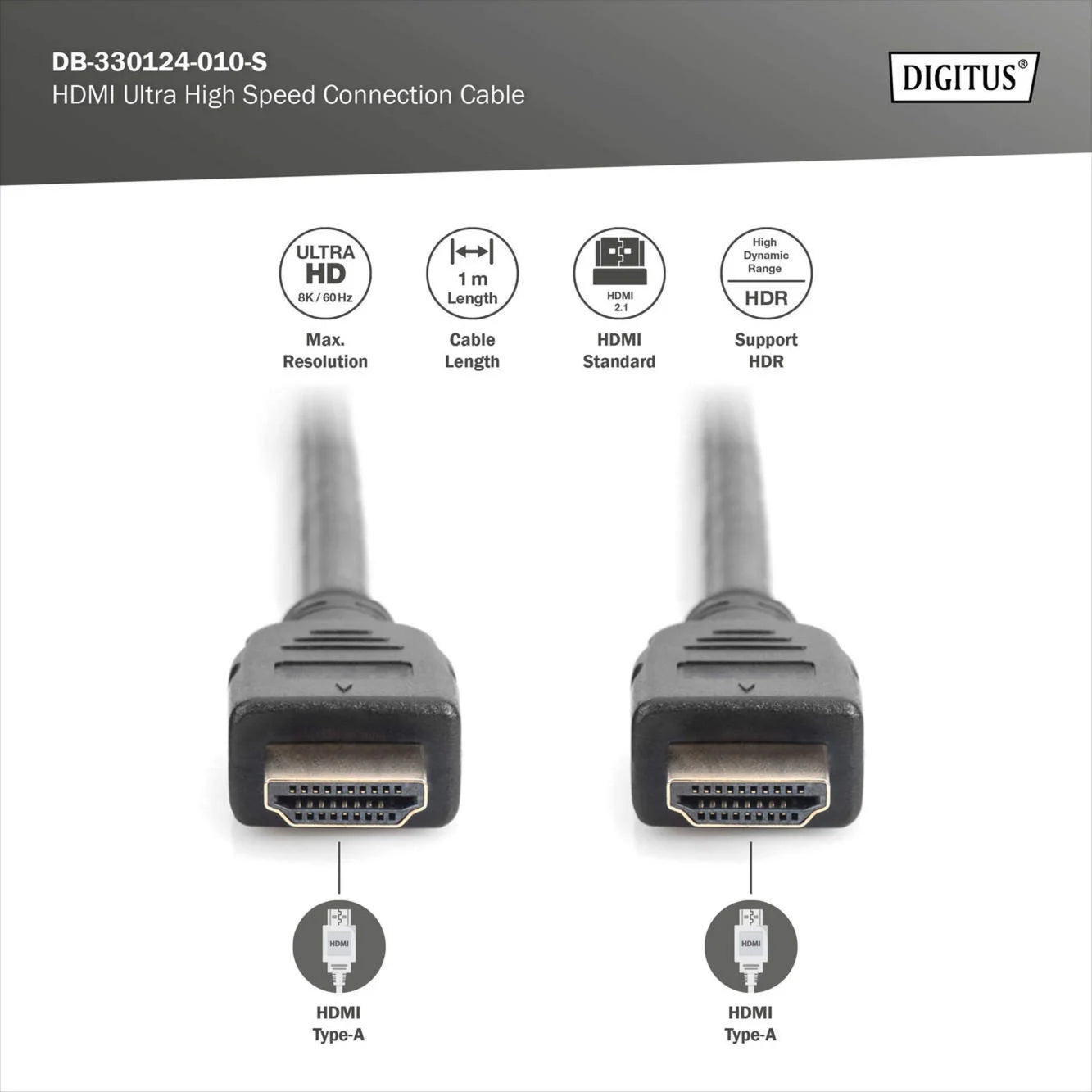 Cabo HDMI 2.1 Digitus Ultra High Speed 8K 1m