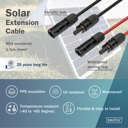Cabo Extensão Solar Digitus MC4 4mm² 5m Vermelho/Preto