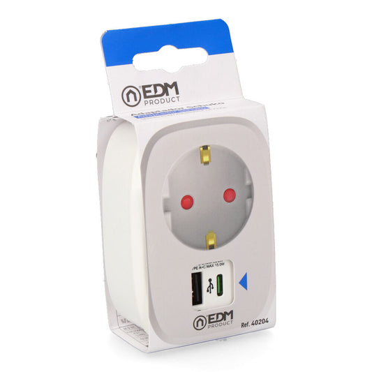 Adaptador de 1 tomada 2p+t schuko com 2 usb a + c, branco_0