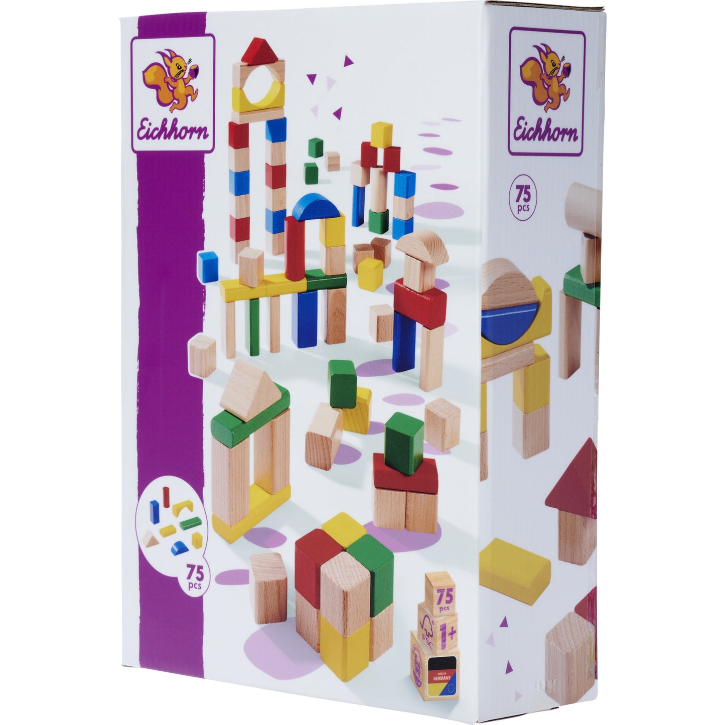 Blocos de Construção Eichhorn Madeira 75 Peças Colorido/Natural 12M+