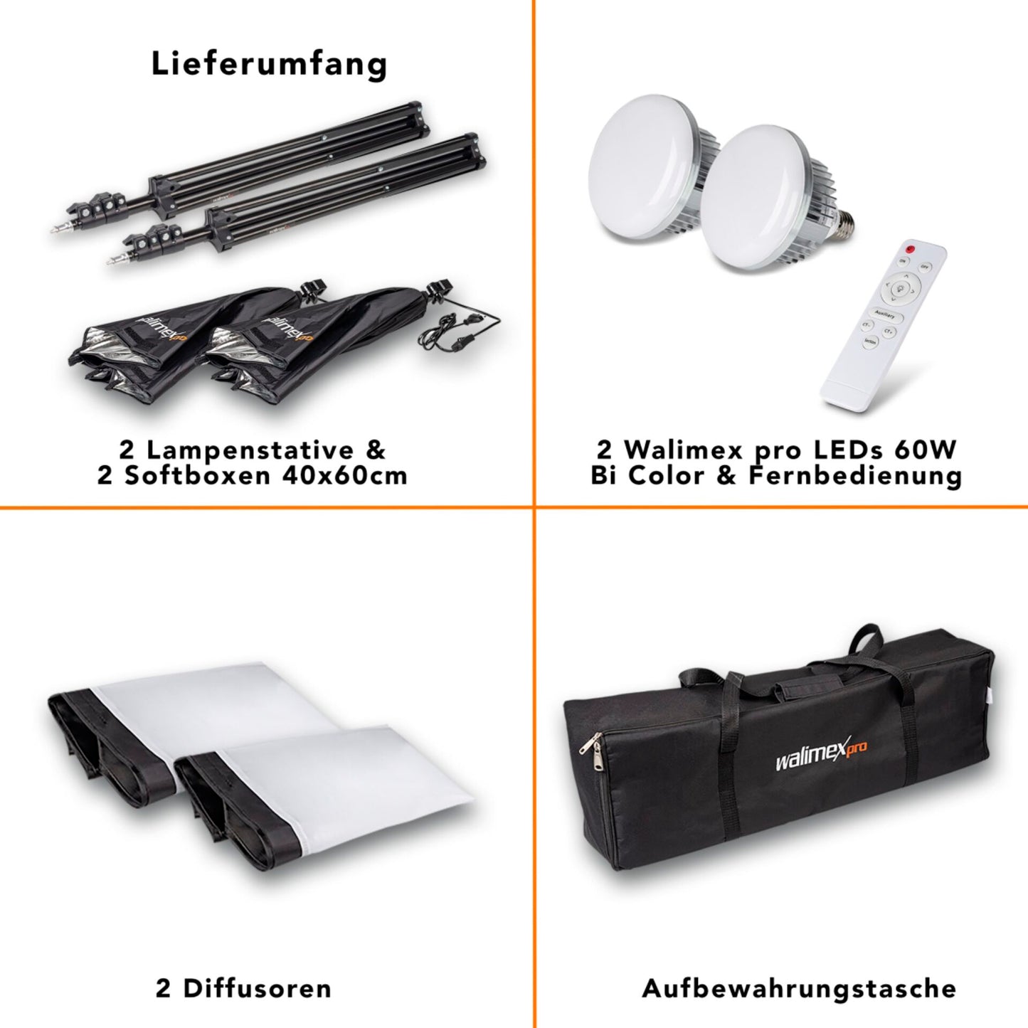Softbox WALIMEX Pro LED 60W 40x60cm Bi color Kit 2