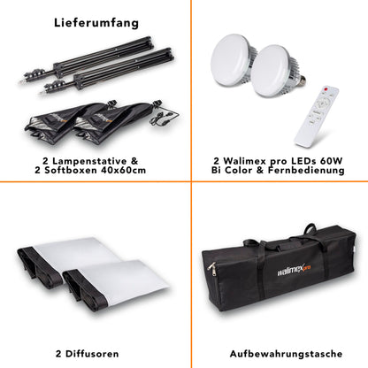 Softbox WALIMEX Pro LED 60W 40x60cm Bi color Kit 2