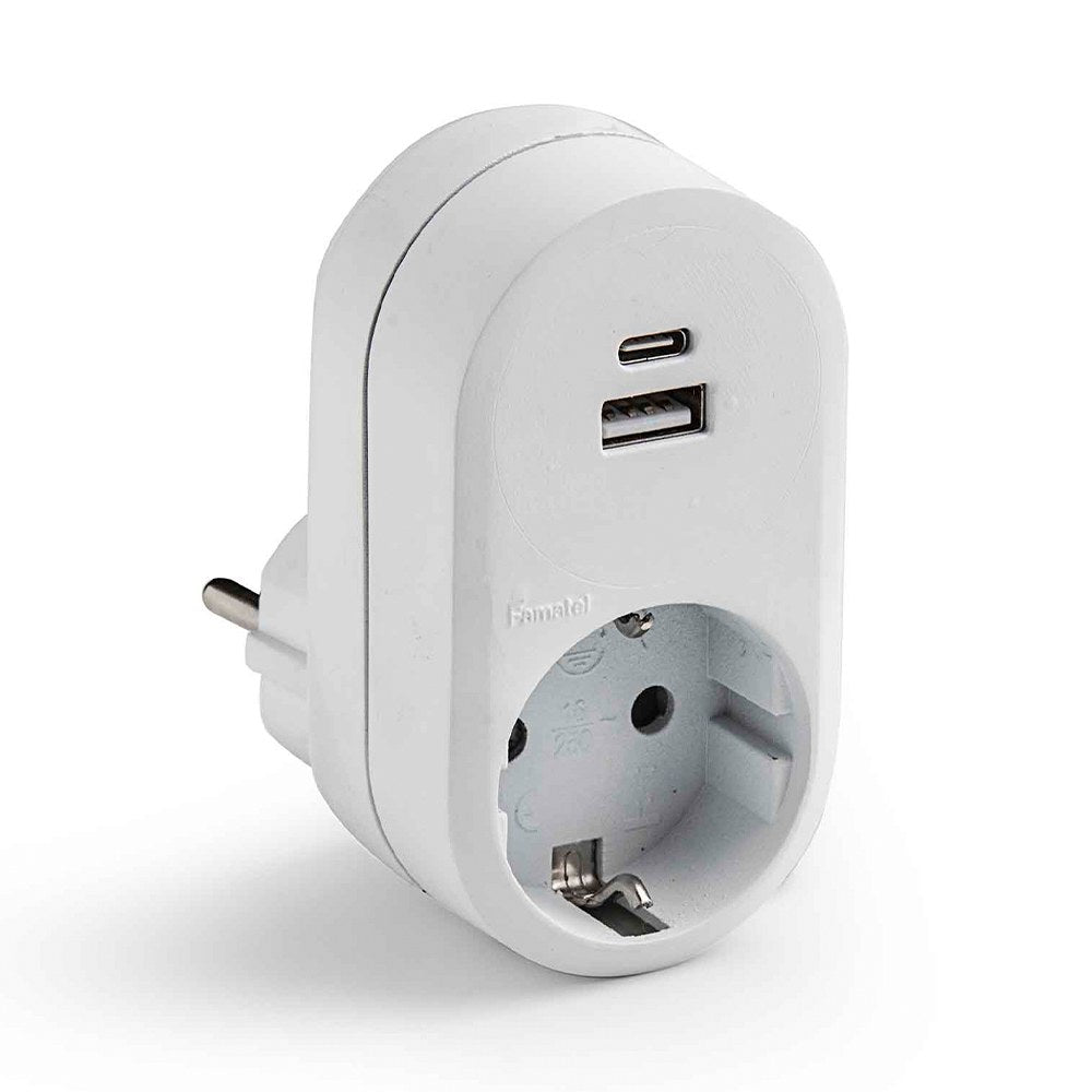 Adaptador schuko com 1 tomada 2 p+t e 2 portas usb (a + c) ip20 branco, blister_0