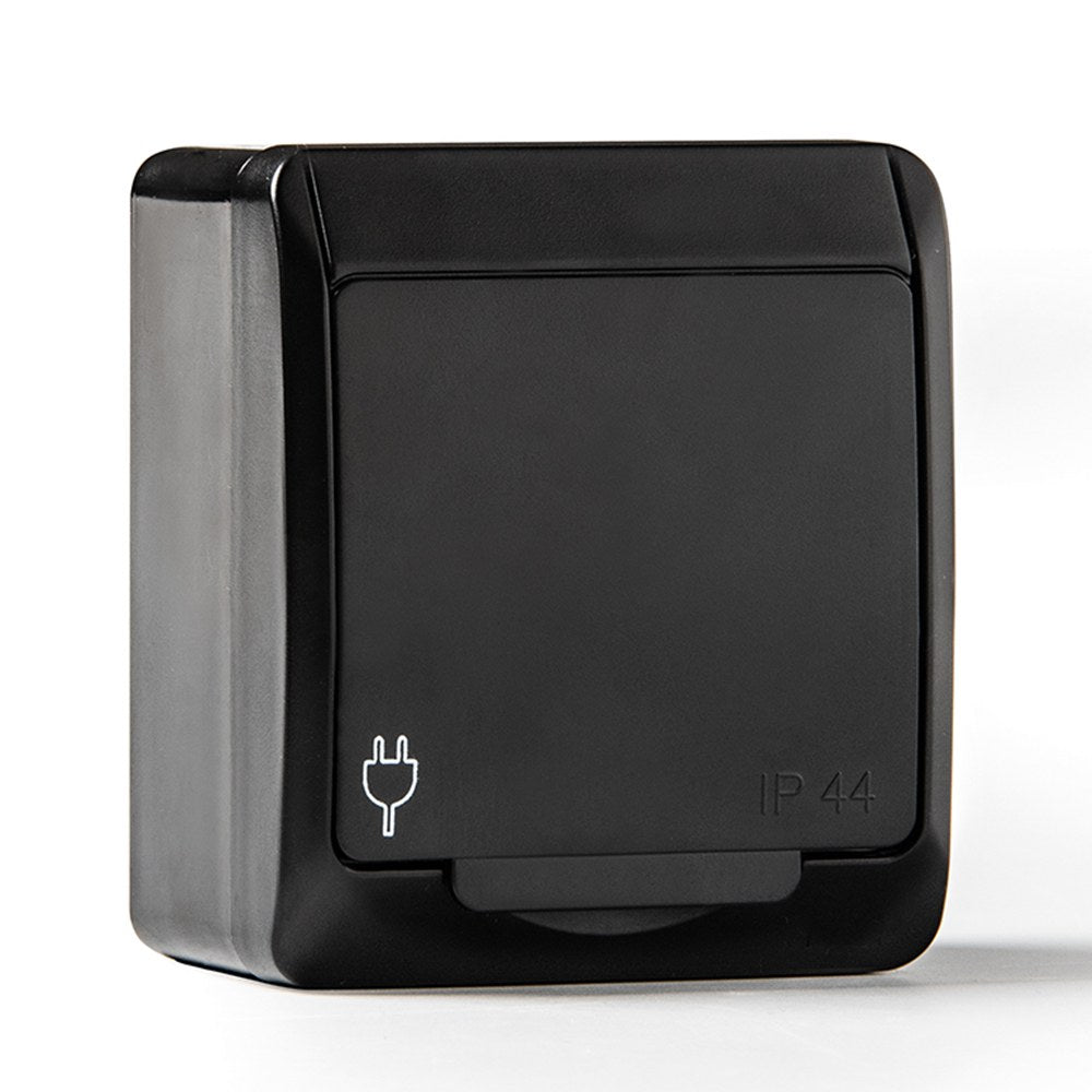 Tomada c/ terra lateral estanque ip44, 16a 250 v, preto, blister_0