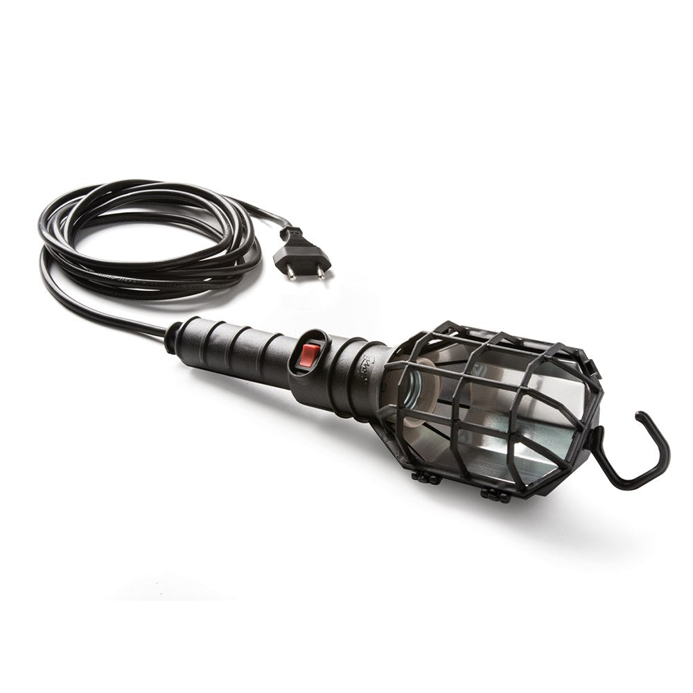 LÃ¢mpada portÃ¡til com pantalha 60 w 250 v e27, punho em borracha preto, cabo 5 m, interruptor e gancho, em saco_0