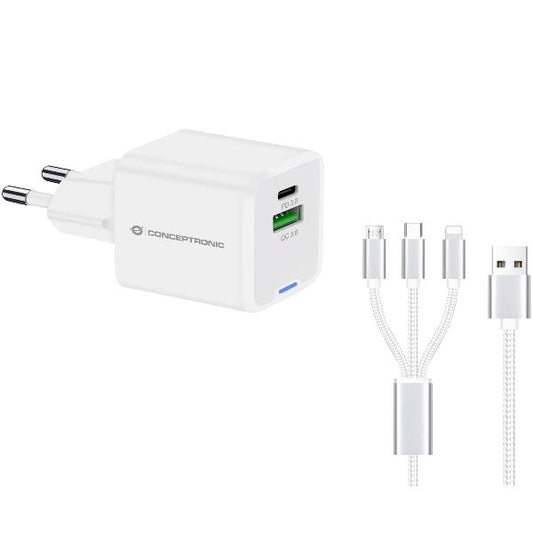 CARICATORE PD USB GaN 2-PORTE da 33W con cavo di ricarica 3 in 1, (1x USB-C, 1x USB-A, QC_0
