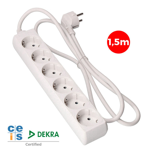 Cabo de extensÃ£o com 6 tomadas 2p+t, 16 a 250 v, cabo h05vv-f 3g, 1,5 m_0