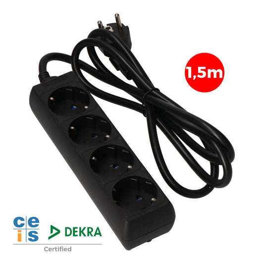 Cabo de extensÃ£o com 4 tomadas 2p+t, 16a 250v~ 1,5 m de cabo h05vv-f 3g 1,5mmÂ², preto_0