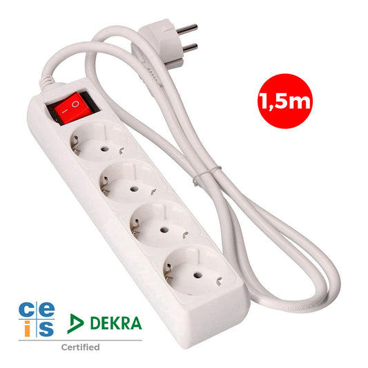 Extensor com 4 tomadas 2p+e, 16a 250v~ com interruptor luminoso, cabo 1,5 m h05vv-f 3g1,5mmÂ² branco_0