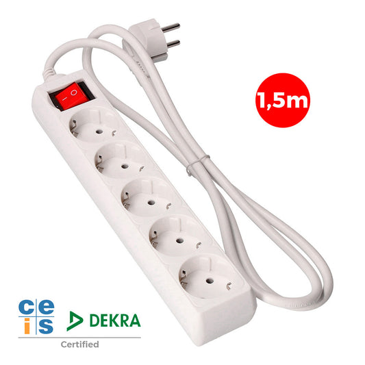 Extensor com 5 tomadas 2p+e, 16a 250v~ com interruptor luminoso, cabo 1,5 m h05vv-f 3g1,5mmÂ² branco_0