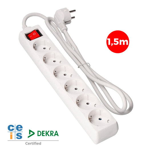Extensor com 6 tomadas 2p+e, 16a 250v~ com interruptor luminoso, cabo 1,5 m h05vv-f 3g1,5mmÂ² branco_0