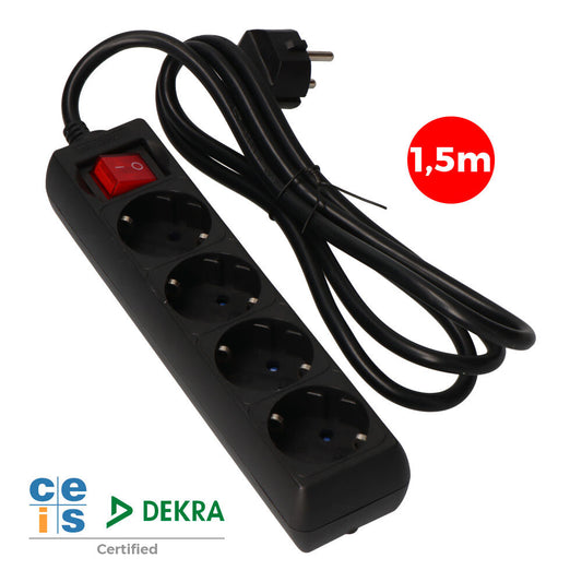 Extensor com 4 tomadas 2p+e, 16a 250v~ com interruptor luminoso, cabo 1,5 m h05vv-f 3g1,5mmÂ² preto_0