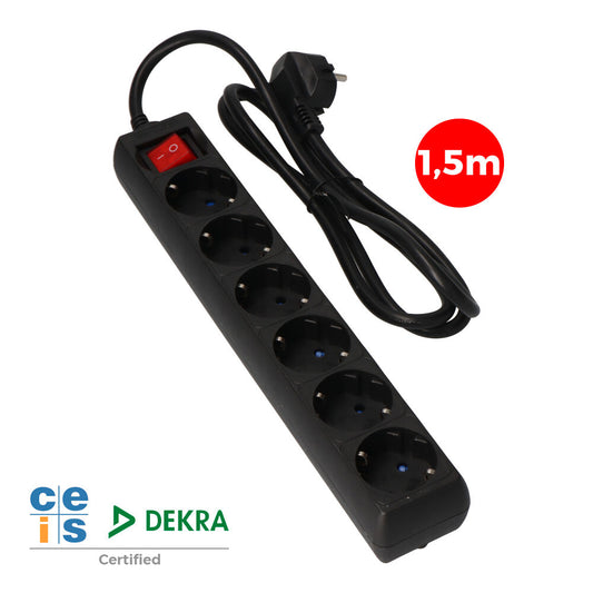 Cabo de extensÃ£o com 6 tomadas 2p+t, 16a 250v~ 1,5 m de cabo h05vv-f 3g 1,5mmÂ², com interruptor, preto_0