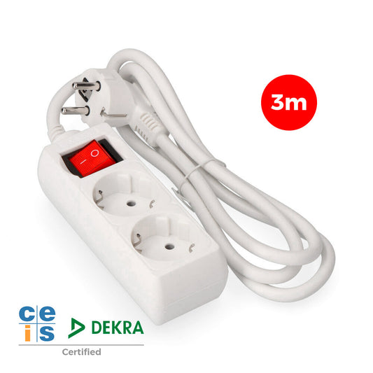 Cabo de extensÃ£o com 2 tomadas 2p+t, 16 a 250 v, cabo h05vv-f 3g + interruptor iluminado de 3 m_0