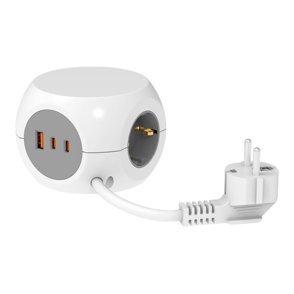 ExtensÃ£o combiball com 3 tomadas schuko 16 a + 1 usb a + 2 usb c, 30 w, branco_0