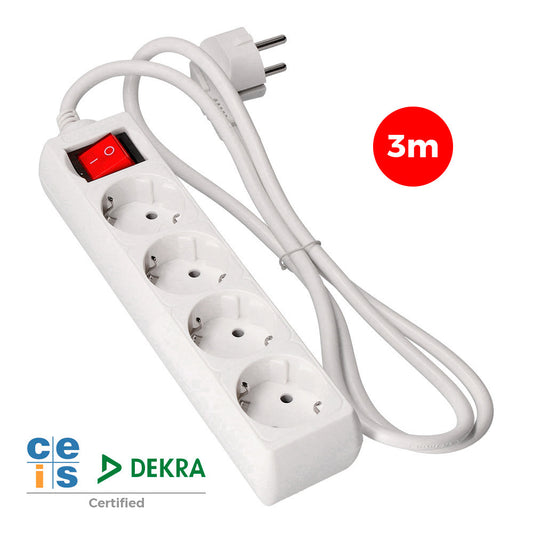 Extensor com 4 tomadas 2p+e, 16a 250v~ com interruptor luminoso, cabo 3 m h05vv-f 3g1,5mmÂ² branco_0