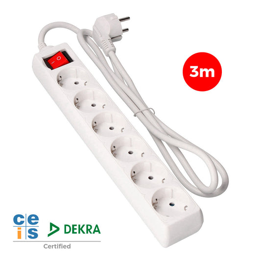 Extensor com 6 tomadas 2p+e, 16a 250v~ com interruptor luminoso, cabo 3 m h05vv-f 3g1,5mmÂ² branco_0