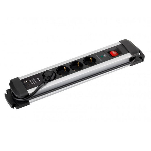 Base mÃºltipla, 4 tomadas schuko 2p+t, 2 usb a+c, 16 a 250 v~, 1,5 m cabo, com interruptor e prot. sobretensÃµes, alumÃ­nio_0