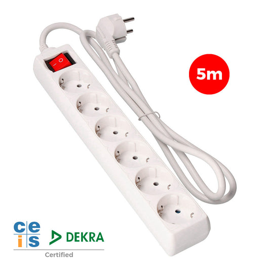 Cabo de extensÃ£o com 6 tomadas 2p+t, 16 a 250 v, cabo h05vv-f 3g + interruptor iluminado de 5 m_0