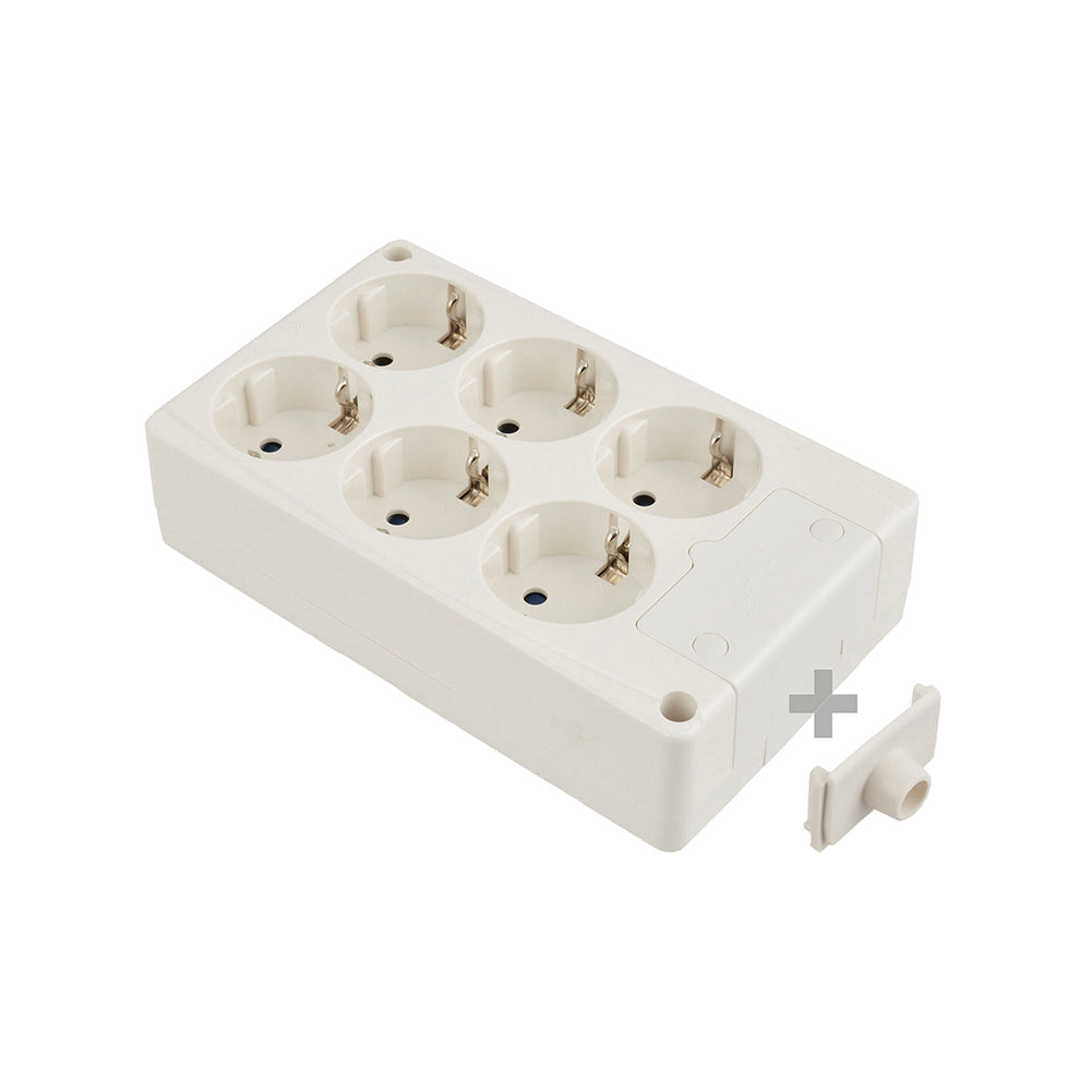 Tomada de superfÃ­cie bipolar com 6 tomadas t/tl 10/16a 250v retangular cor branco_0