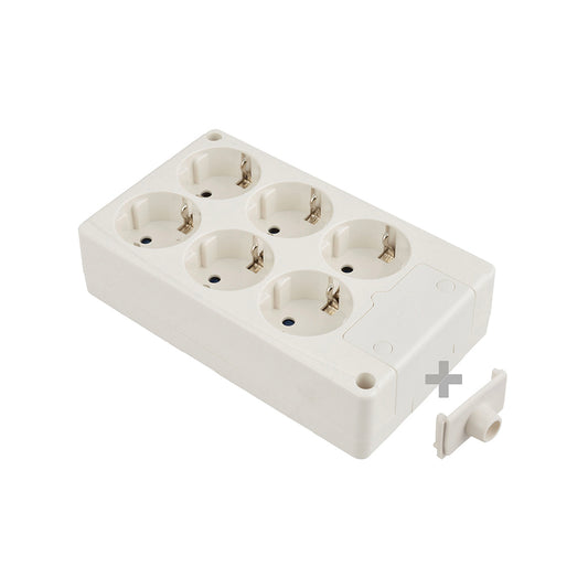 Tomada de superfÃ­cie bipolar com 6 tomadas t/tl 10/16a 250v retangular cor branco_0