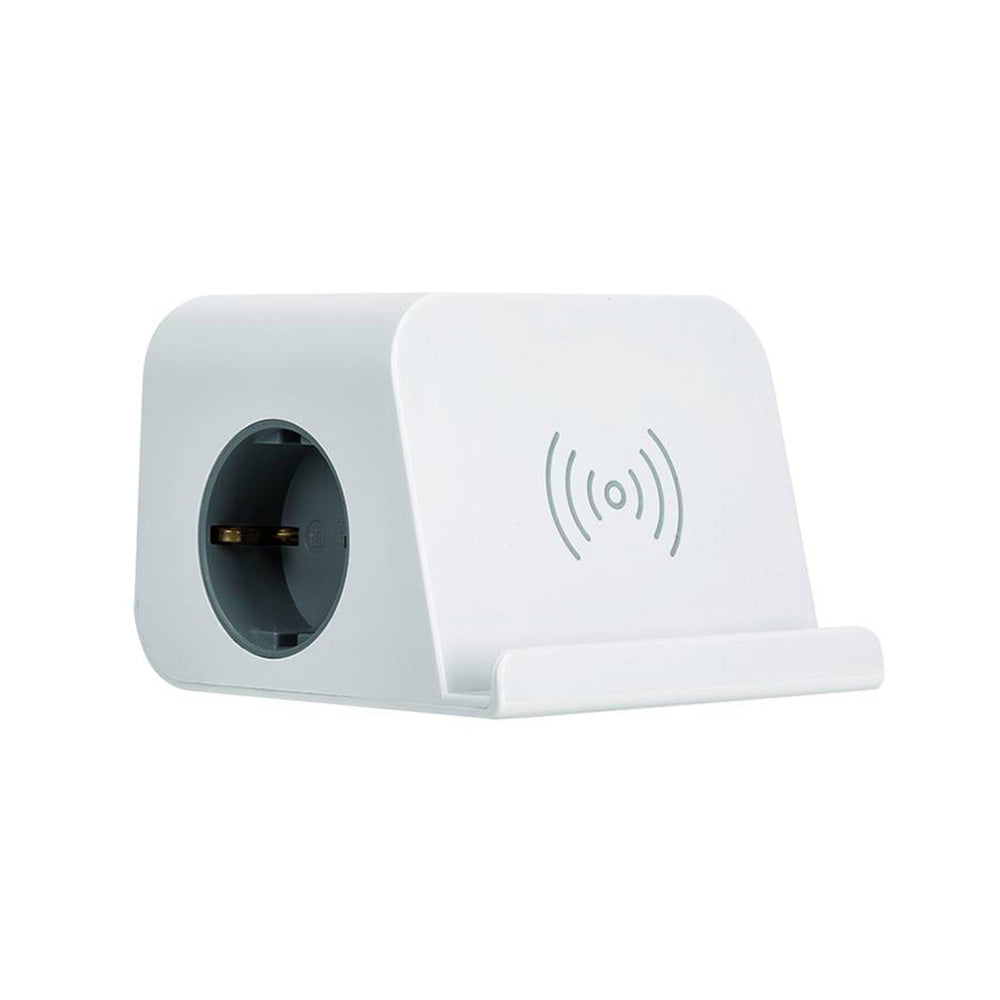 Combiflat base 2 tomadas schuko 16a 250 v ~ + 2 usb a + 2 usb c + carregamento wireless com suporte branco e fixaÃ§Ã£o_0