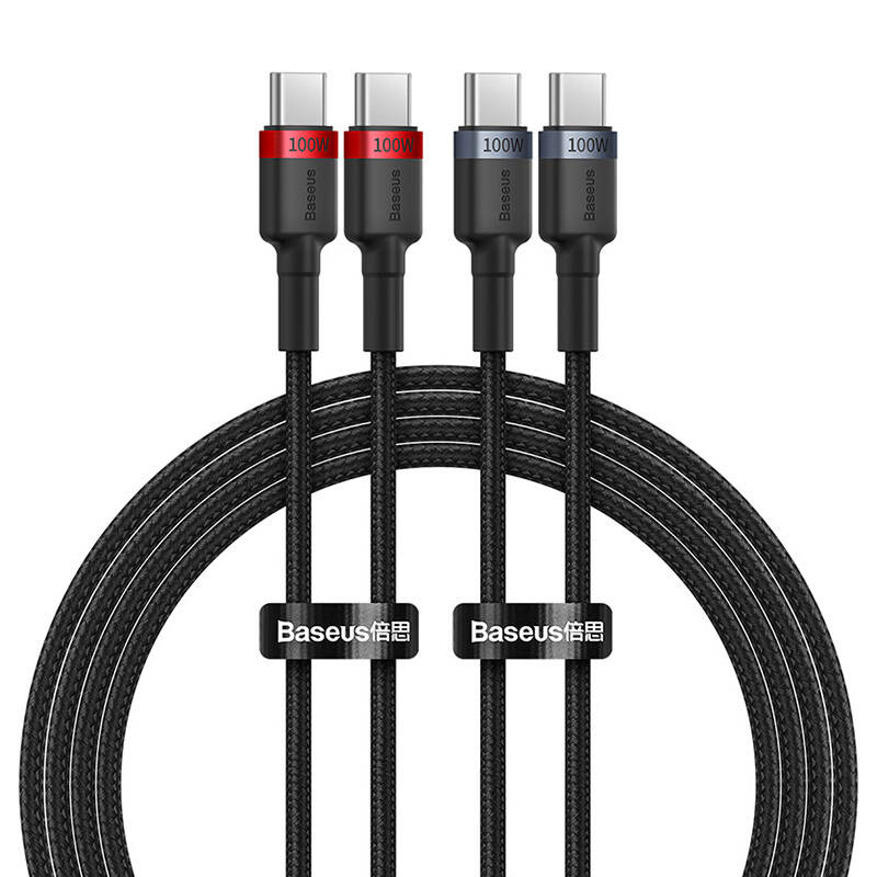 Cable Baseus Cafule USB-C to USB-C 100W,2m, 2psc (Red Black, Grey Black)_0
