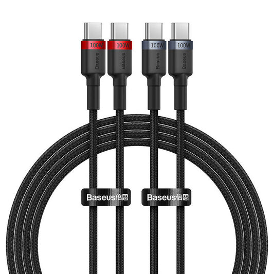 Cable Baseus Cafule USB-C to USB-C 100W,2m, 2psc (Red Black, Grey Black)_0