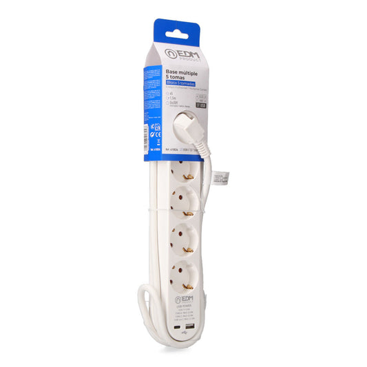ExtensÃ£o com 5 tomadas 2p+t schuko, com interruptor, 2 usb a + c, 16 a 250 v, cabo h05vv-f, 3g1,5mmÂ² de 1,5 m, branco_0