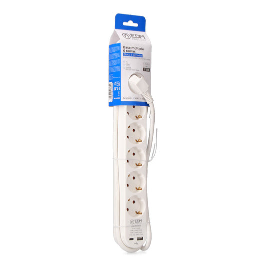 ExtensÃ£o com 6 tomadas 2 p+t schuko, com interruptor, 2 usb a + c, 16 a 250 v, cabo h05vv-f, 3g1,5mmÂ² de 1,5 m, branco_0