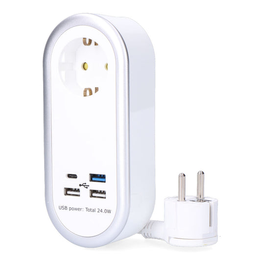ExtensÃ£o com 1 tomada 2p+t schuko, 4 usb (3 x a +1 x c), 16 a 250 v, cabo h05vv-f, 3g1,5mmÂ² de 1,5 m, branco_0