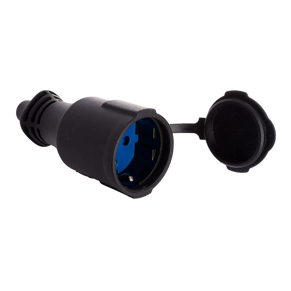 Tomada aÃ©rea de borracha com tampa 16a 250v t/tl ip44 4,8mm preta solera 5707c_0