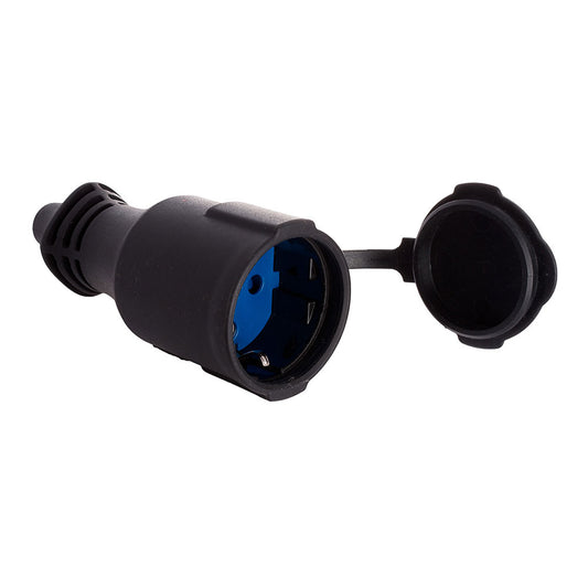 Tomada aÃ©rea de borracha com tampa 16a 250v t/tl ip44 4,8mm preta solera 5707c_0