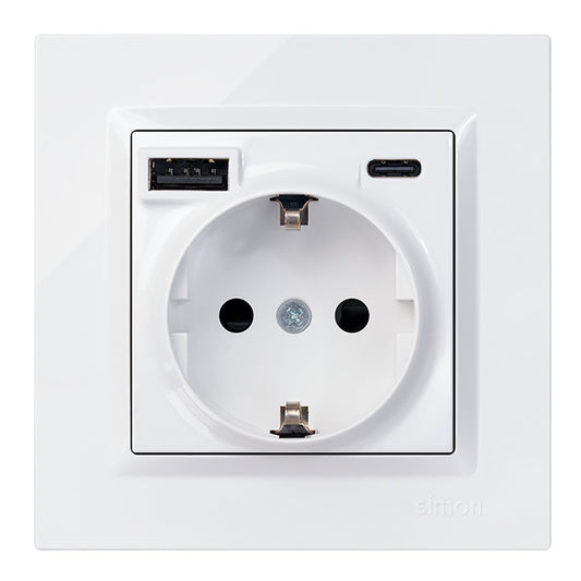 Base tomada schuko + usb a+ c 10,5 w 16 a 250 v~, simon 10, branco_0