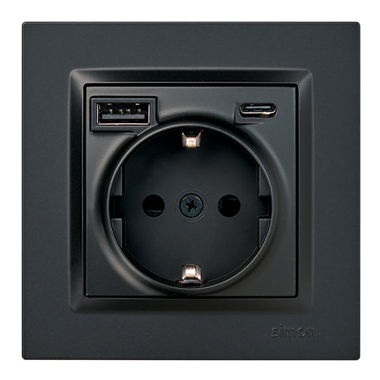 Base tomada schuko + usb a+ c 10,5 w 16 a 250 v~, simon 10, preto_0