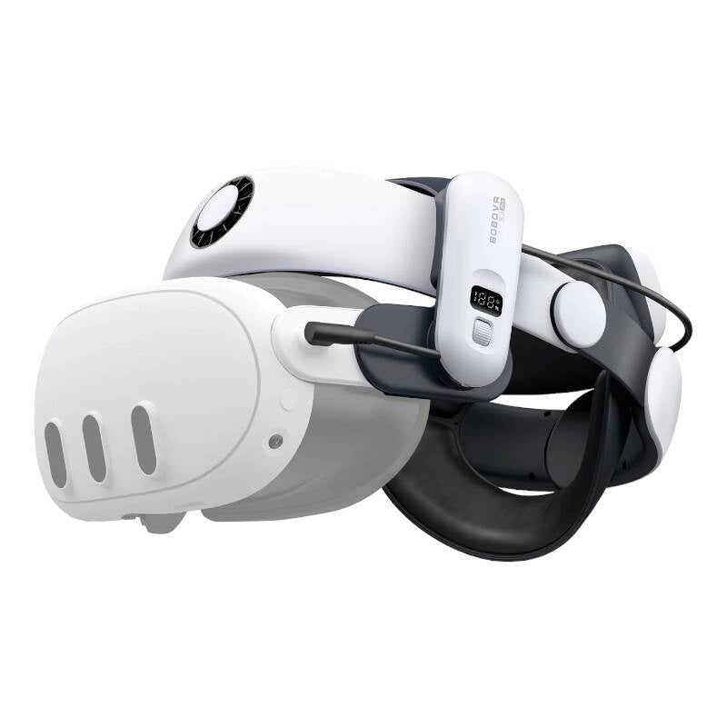 BoboVR S3 Pro strain relief strap for Meta Quest 3 VR goggles + B100 external battery - white and black_0