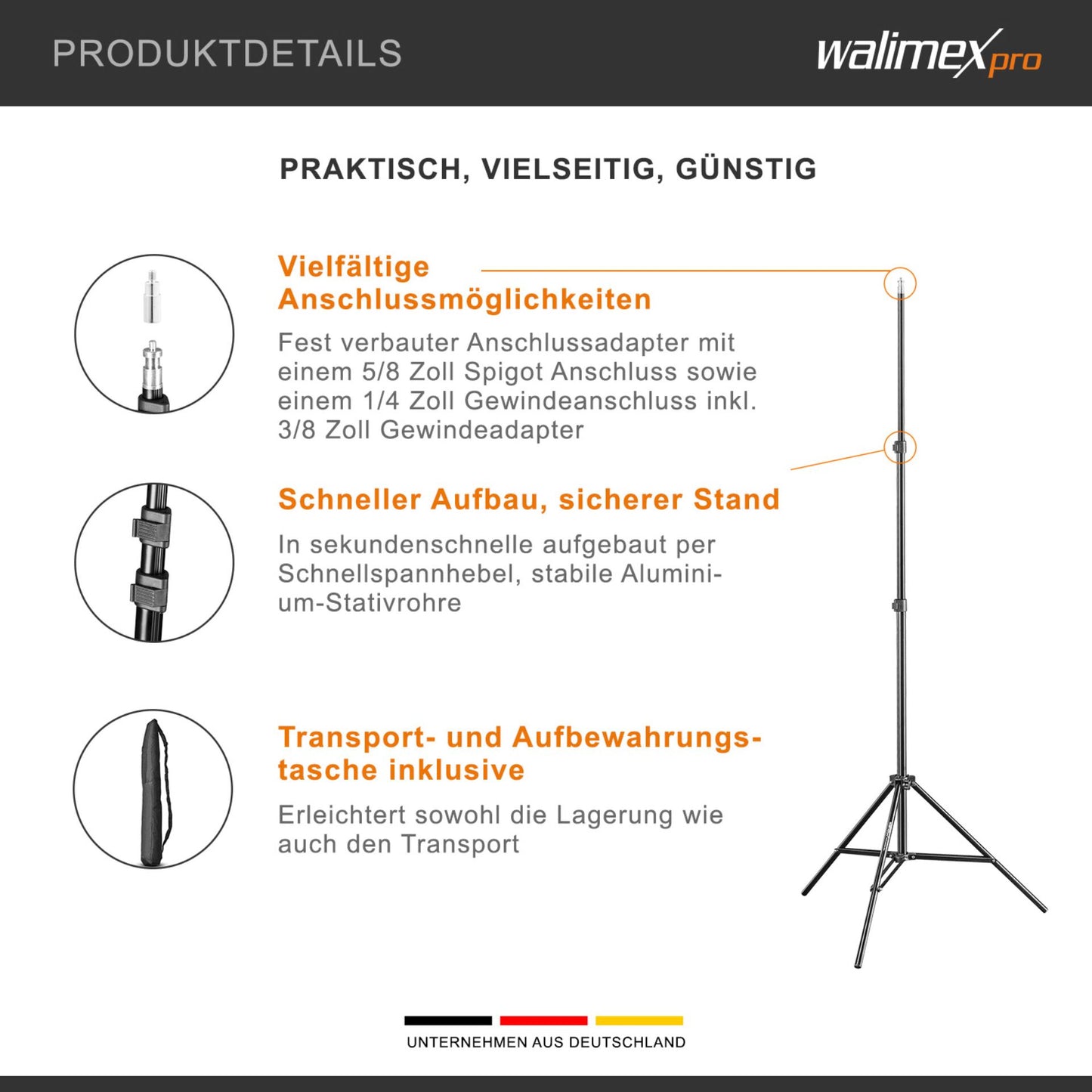 Estativo de Luz Walimex / 200 cm / Preto / wT-803