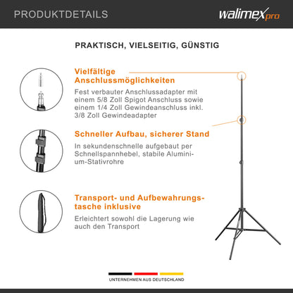Estativo de Luz Walimex / 200 cm / Preto / wT-803