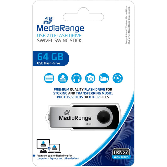 Pen USB MediaRange Flexi-Drive 64GB USB-A 2.0 Preto/Prata