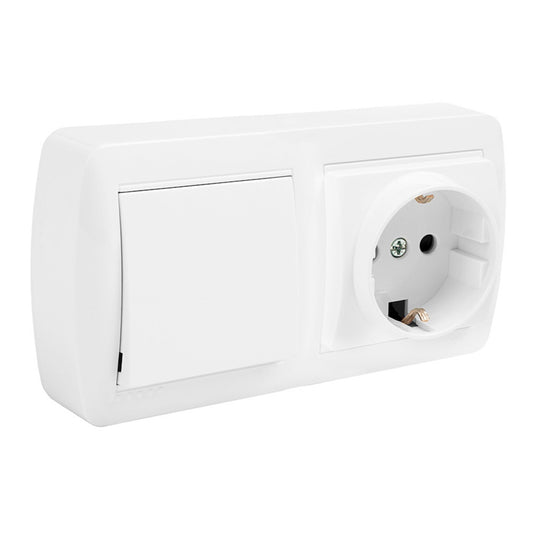 Base fixa 2p+t 16a 250v + comutador/interruptor 10ax 250v 148x72x42mm superficie mural solera mur63u_0