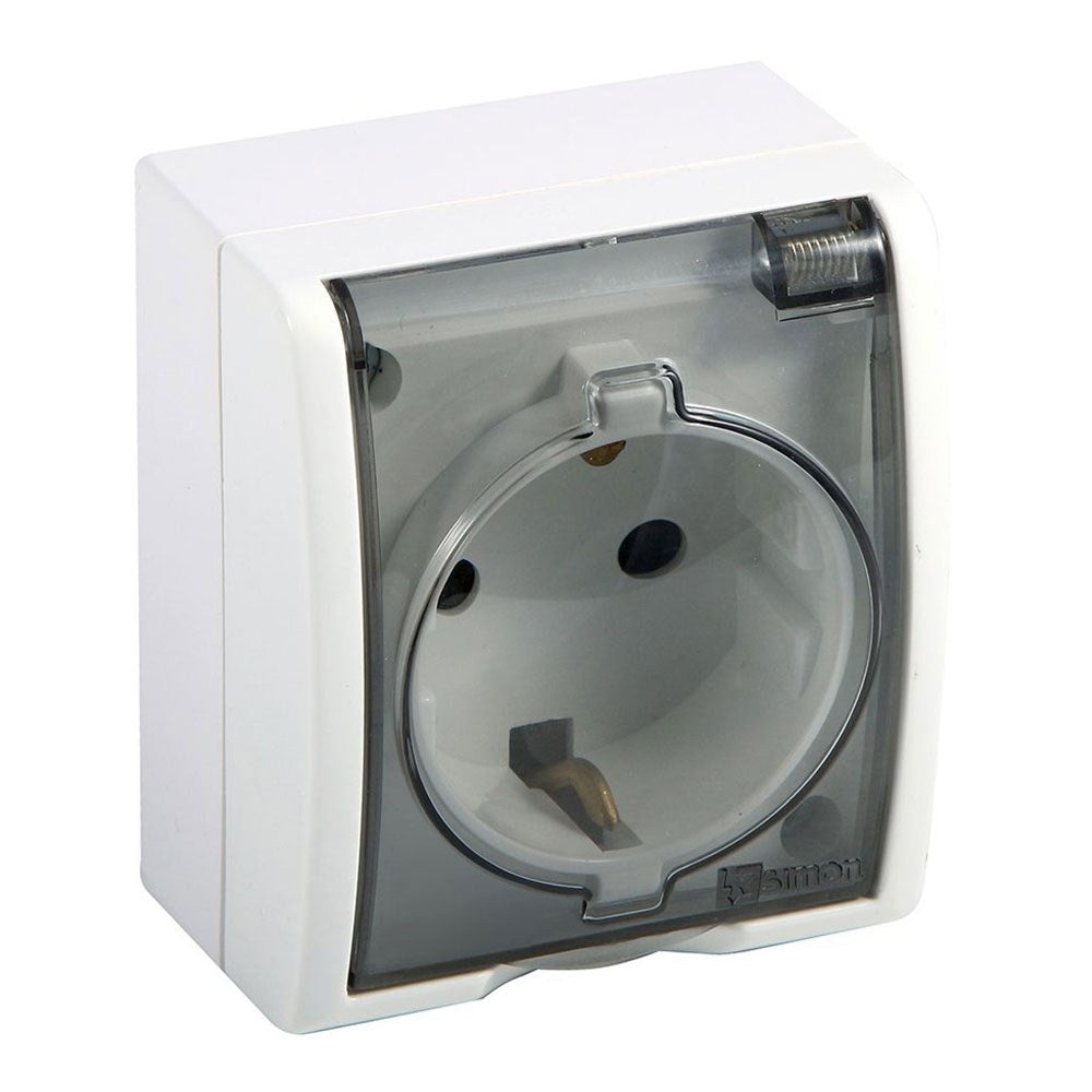 Base de superfÃ­cie, schuko 2p+t, 16a 250v~, ip54, sÃ©rie aquarius, branco com tampa transparente, blister_0