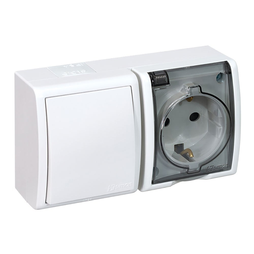 Tomada de superfÃ­cie, schuko 2p+t + comutador, 16a 250v~, ip54, sÃ©rie aquarius, branco, blister_0